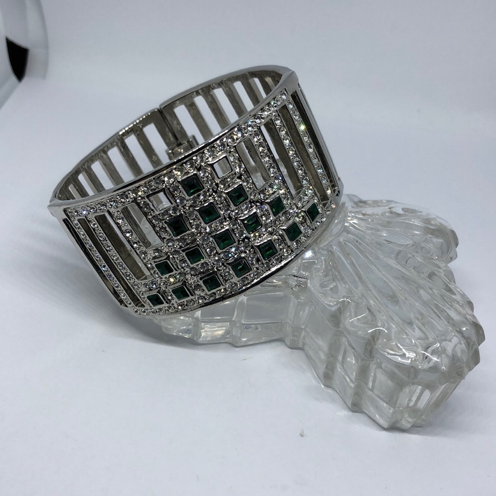 𝅺Vintage style art deco look cocktail statement bracelet sparkling rhinestones